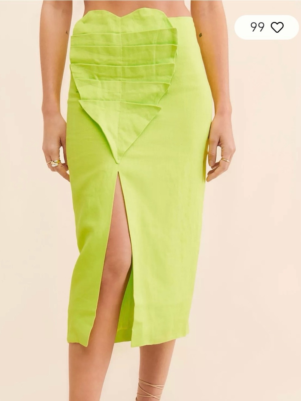 FARM Rio Neon Lime Front-Slit Midi Skirt